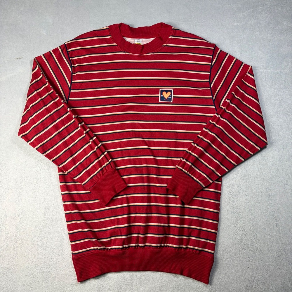 Calida Switzerland Vintage Red Striped Heart Patch Long Sleeve Cotton Shirt XS